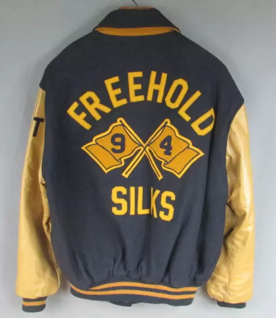Vintage 90s Freehold H.S. Silks Wool Varsity Jacket Marching Band Color Guard NJ