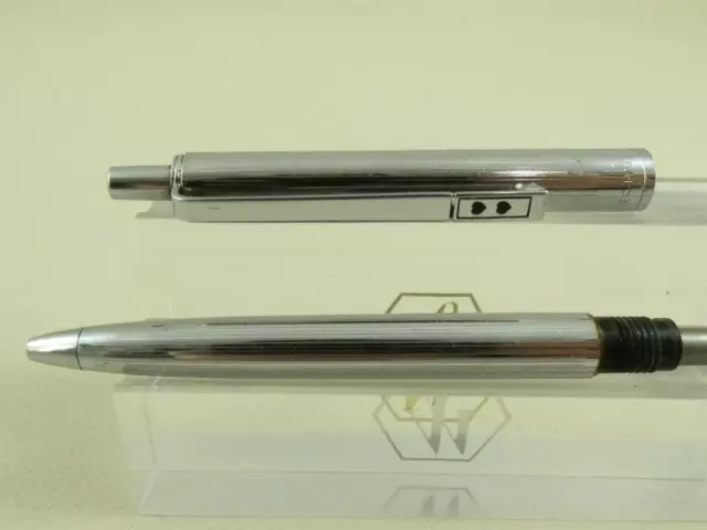 Vintage Papermate Powerpoint Chrome Lined Ballpoint Pen, CT, Blue Ink