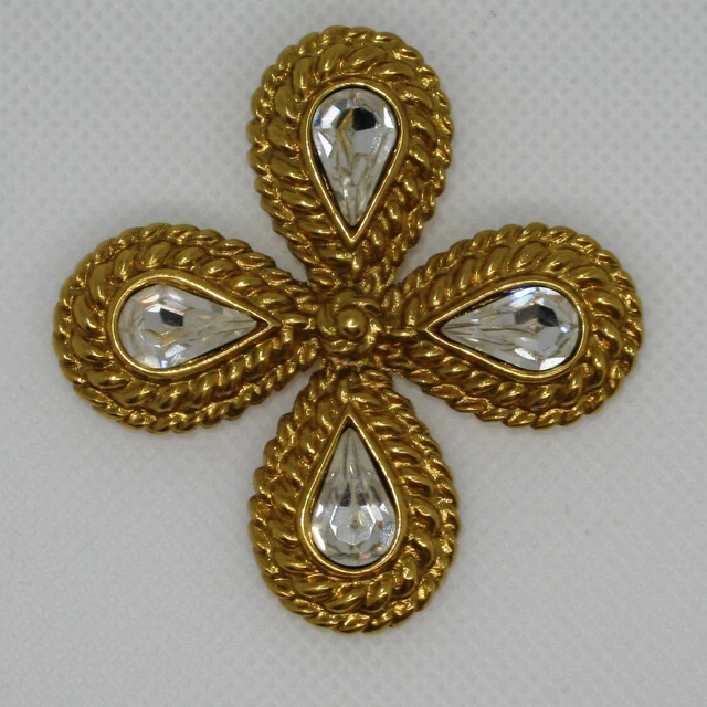 Belle broche Abeille couleur or émail cristaux diamant bijou vintage