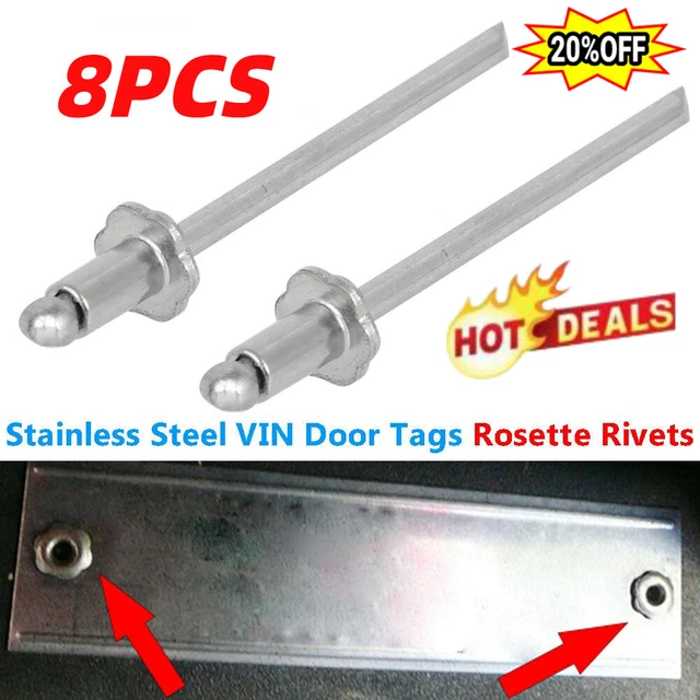 8PCS For Chrysler GM AMC Cars Stainless Steel Rosette Rivets VIN-Door Tags
