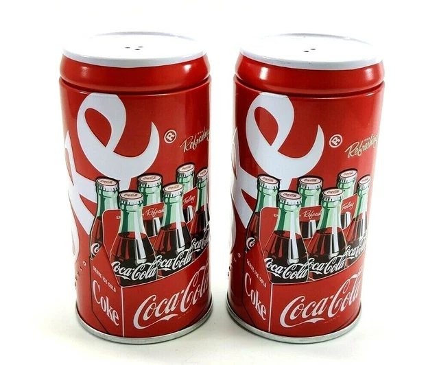 Coca Cola Tin Metal Salt Pepper Shaker Set