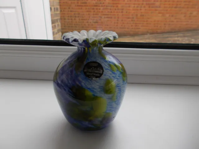 Handmade Guernsey Studio Glass Blue/Green/Mauve Vase