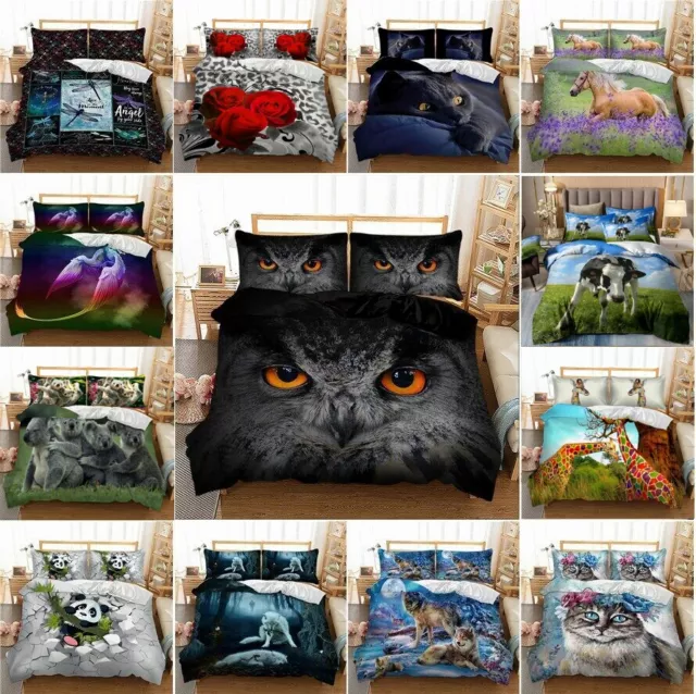 Animals Duvet Cover Set Bedding Set with Pillowcase Single Double King Size UK