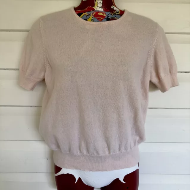 PREMIER Classics Woman’s Lambswool Top Size 10 Beige Short Sleeve Knit Sweater 2