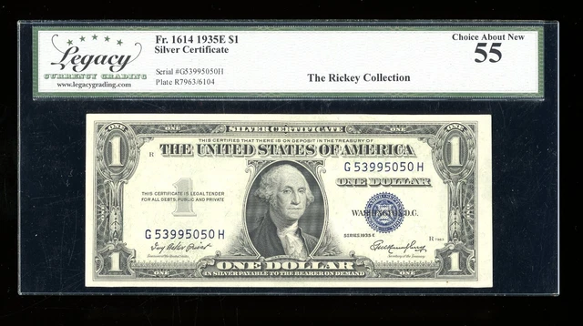 DBR 1935-E $1 Silver Fr. 1614 GH Block Legacy 55 Serial G53995050H