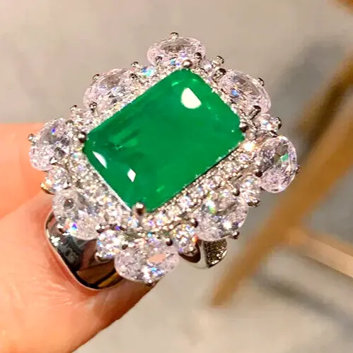 Smaragd Edelstein Labor erstellt Diamant Damen Glamour Ring 18k Gold gefüllt S 7,75