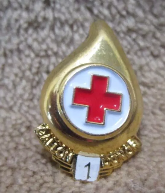 Red Cross Blood Donor 1 Gallon Award Lapel Pin Red & White Enamel With Back