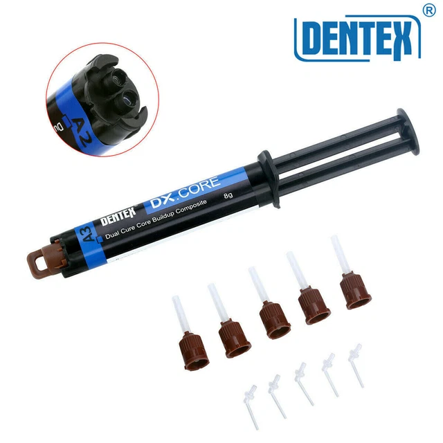 DENTEX DX-CORE Dental Composite Dual Cure Flowable Resin Core Syringe 8g A3