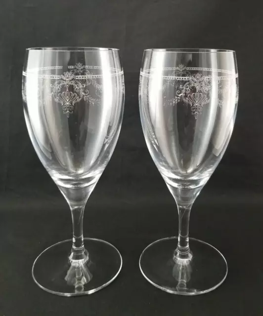 Crystal Etched Water Goblets/Wine Glasses 7 3/4" Tall Set of 2