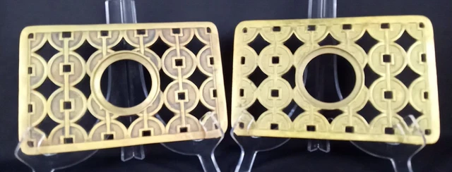 VTG Ornate Asian Art Deco MCM Brass Door Knob Back Plate set by Tassel Hong Kong