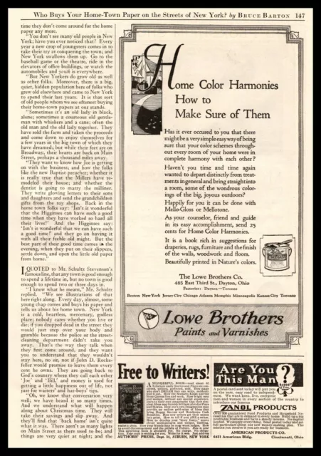 1922 Lowe Brothers Dayton Ohio Paint And Varnish "Home Color Harmonies" Print Ad