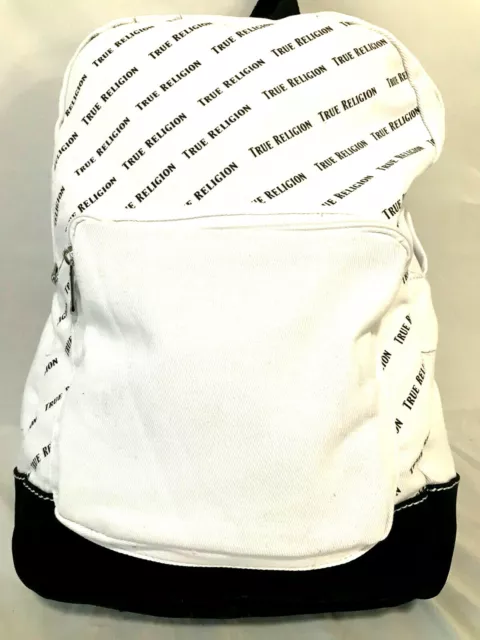 True Religion White With Black Logo Backpack/Bookbag NWT