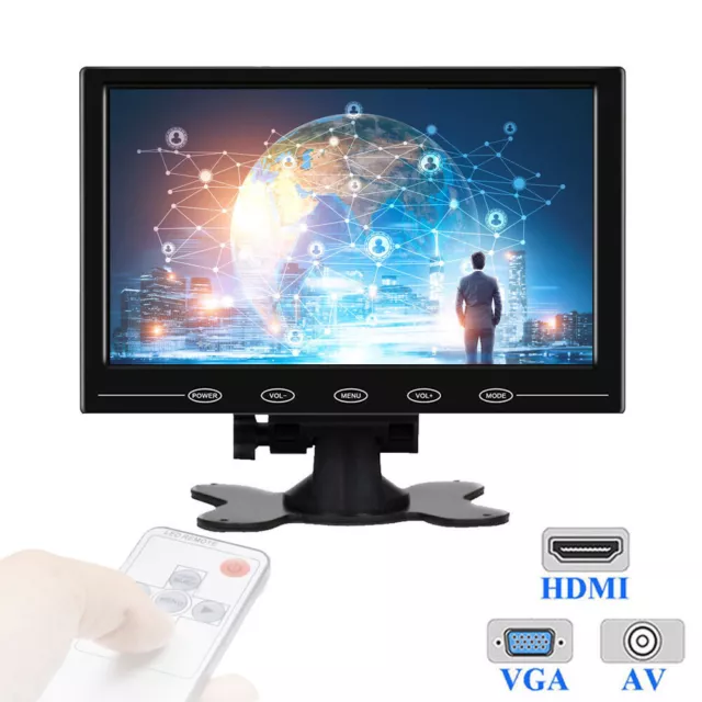 10.1" LCD PC Display Screen 1024*600 CCTV Monitor HDMI/AV/VGA Input Touch Button