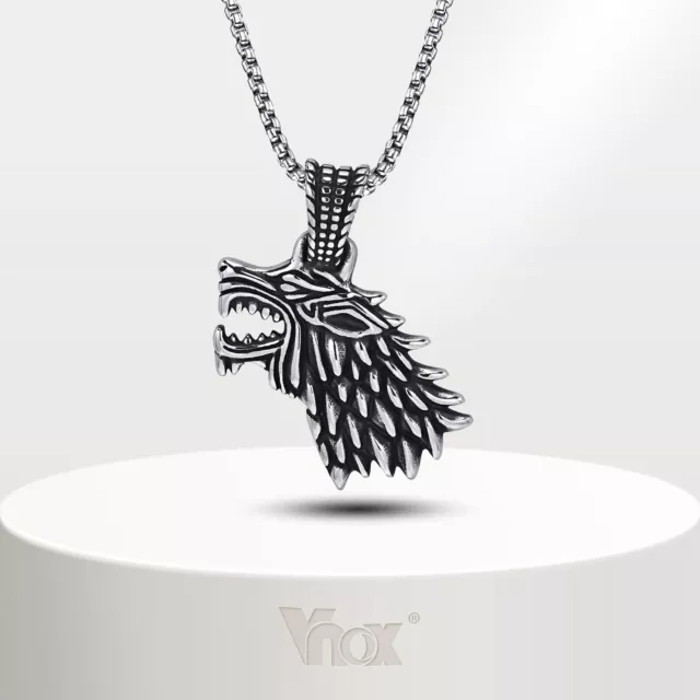 Vnox Wolf Necklaces for Men Rock Punk Stainless Steel Animal Pendant Collar Gift