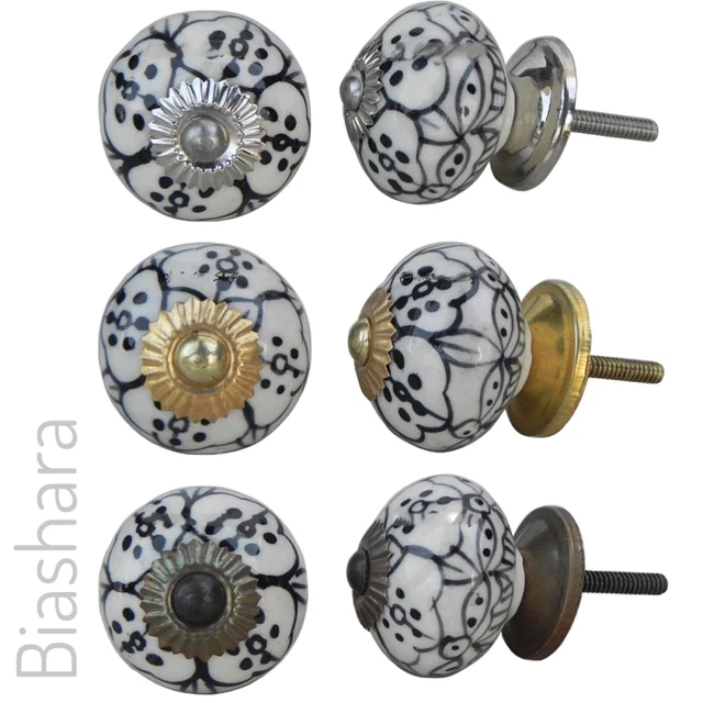 Black White DOOR KNOB Ceramic Cupboard Handle Cabinet Drawer Pull INDIAN Vintage