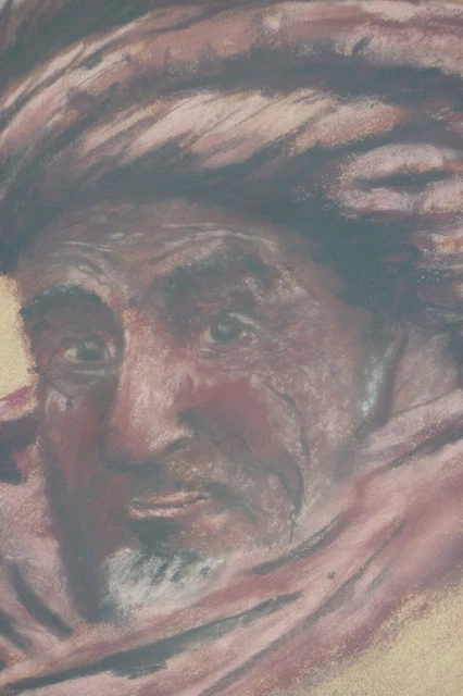 Peinture Gouache Orientaliste 1980 - Portrait D'homme - Art Papier