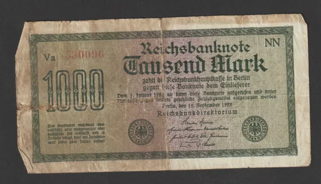 1000 Mark Berlin 15. September 1922 Deutsches Reich Reichsbanknote