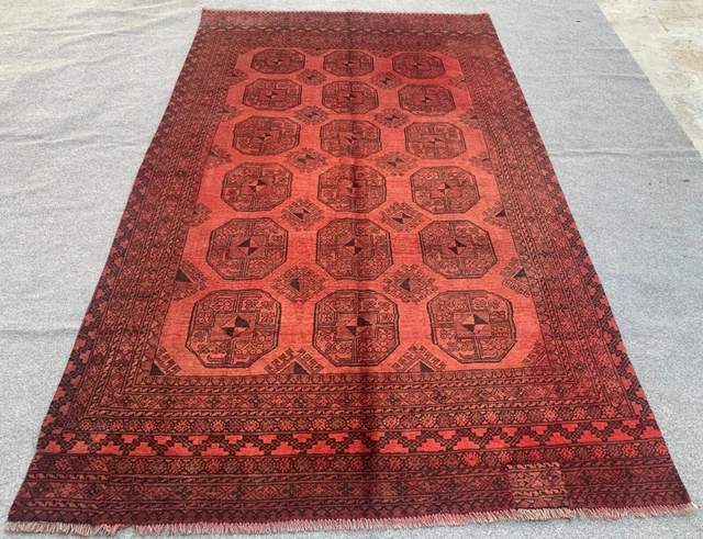 Hand Knotted Vintage Turkmen Dowlatabad Felpah Wool Area Rug 8.11 x 5.3 Ft