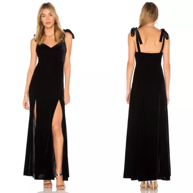 Privacy Please Dress Womens XS Black Velvet Maxi Double Thigh Slit Jupiter Gown