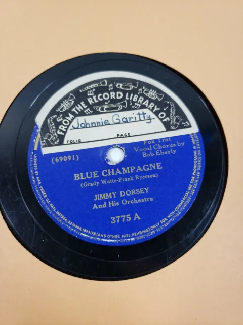 VINTAGE Record Jimmy Dorsey All Alone/Blue Champagne 78 10" VG++ A6