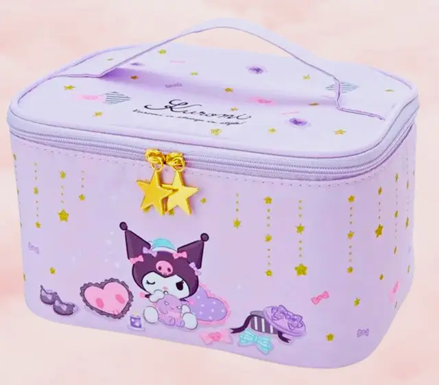 Sanrio Japan Kuromi Cosmetic Bag Vanity Case Soft Purple Falling Stars Authentic