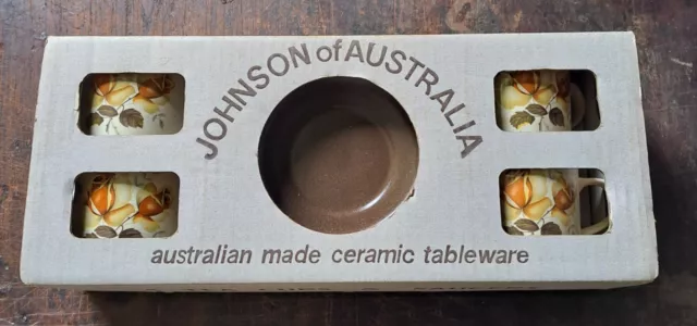 BUY-IT-NOW ... vintage JOHNSON OF AUSTRALIA boxed 4 cup saucer set new old stock