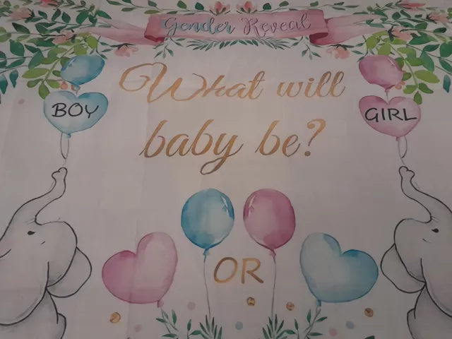 Gender Reveal Backdrop Banner Table Cloth Cover - What will baby be Boy or Girl