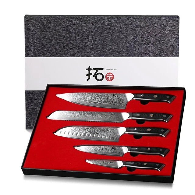 5Pcs TURWHO Paring Santoku Chef Knife Japanese VG10 Damascus Steel Kitchen Knife