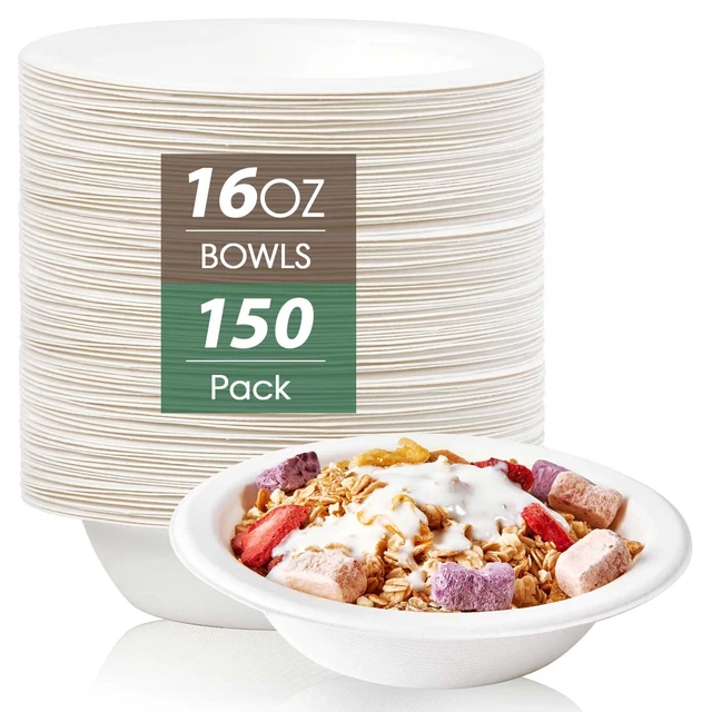 ECOLipak 150 Pack Paper Bowls Disposable 16oz Compostable Bowls Heavy-duty Bi...