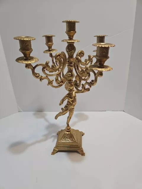 Vintage Brass 5 Candle Candelabra With Boy