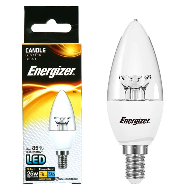 2 x Energizer LED Candle Energy Saving Light Bulb E14 3.4 W = 25W Warm White NEW