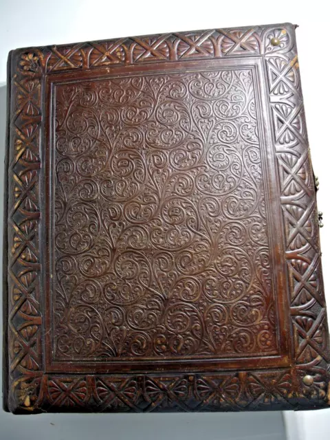 Exceptional Victorian Photo Album, Great Photos, Tooled Leather Cover, Huge!
