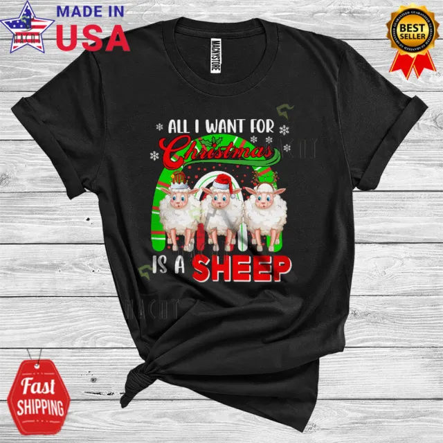 All I Want For Christmas Is A Sheep Cute Santa Reindeer ELF Xmas Lights T-Shirt