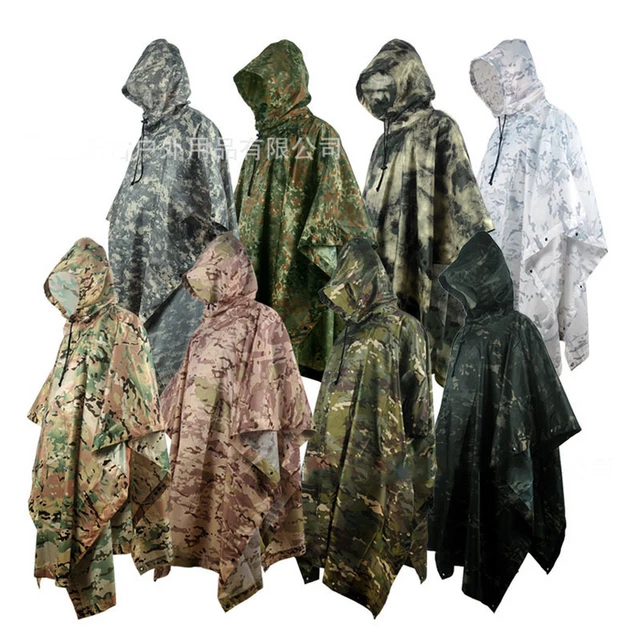 Tactical Camo Poncho Groundsheet Mat Canopy Shelter Bionic Hooded Raincoat