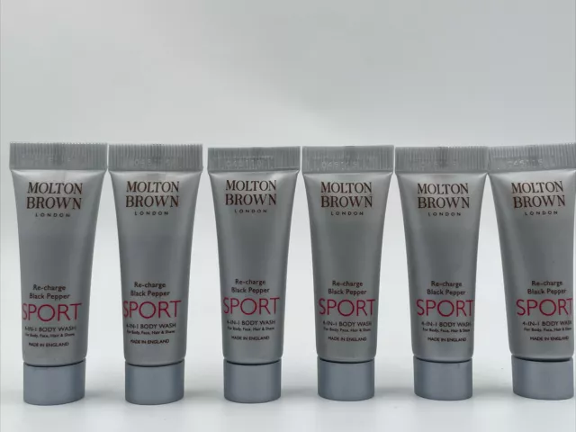 6x Molton Brown Re-charge Black Pepper Sport 4in1 Body Wash 10ml