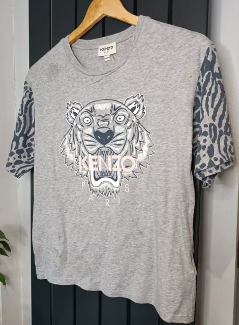 Kenzo Kids Age 14 Grey Girls Short Sleeve T Shirt Tiger Animal Print