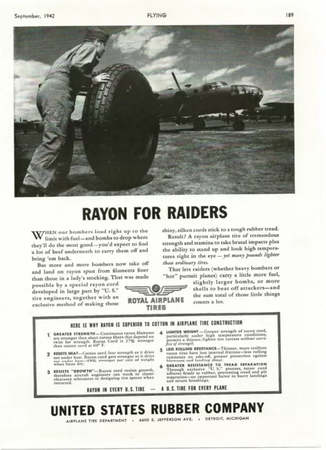 1942 US RUBBER CO. Royal Airplane Tires WWII B-25 Mitchell Vintage Print Ad