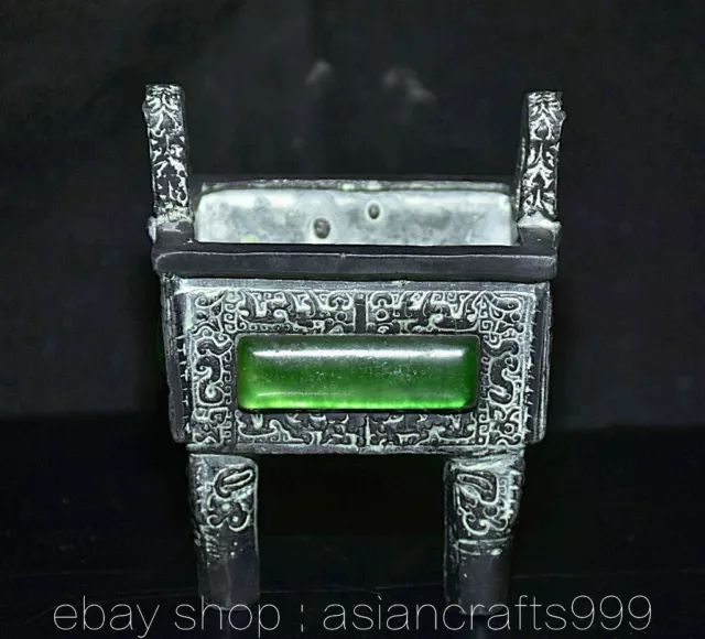 3,6" Alte China Bronze Inlay Grün Jade Dynastie Palast Drachen Weihrauchbrenner