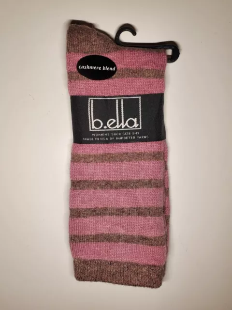 B. Ella Ladies Cashmere Wool Angora Blend Socks Keri Cocoa Rose stripe USA