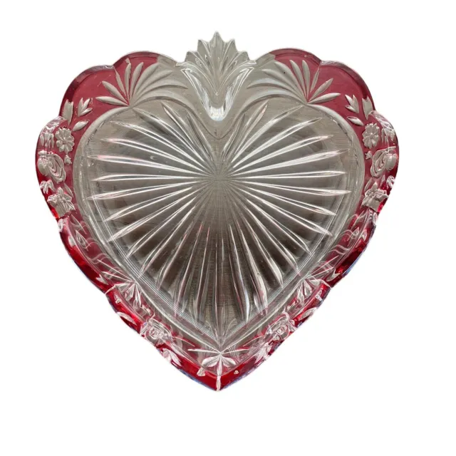 Heart Shaped Glass Trinket Dish Oneida Southern Garden Accent Red Band Floral