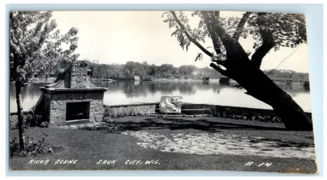 c1940's River Scene Sauk City Wisconsin WI RPPC Photo Vintage Postcard