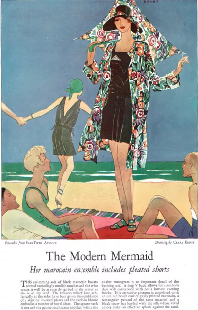 Clara Ernst Modern Mermaid Beach Flapper Saks Fifth Avenue 1927 Magazine Page