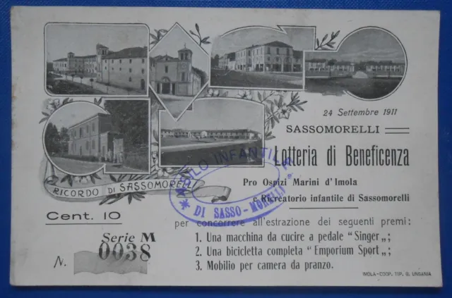 Cartolina Sasso Morelli Lotteria di beneficenza 24 Settembre 1911