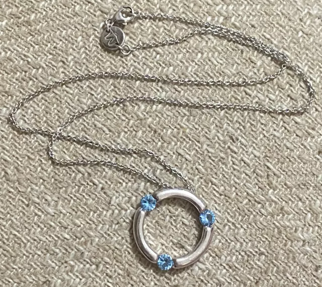 Vintage MOVADO Blue Topaz  Sterling  Circle Pendant Necklace