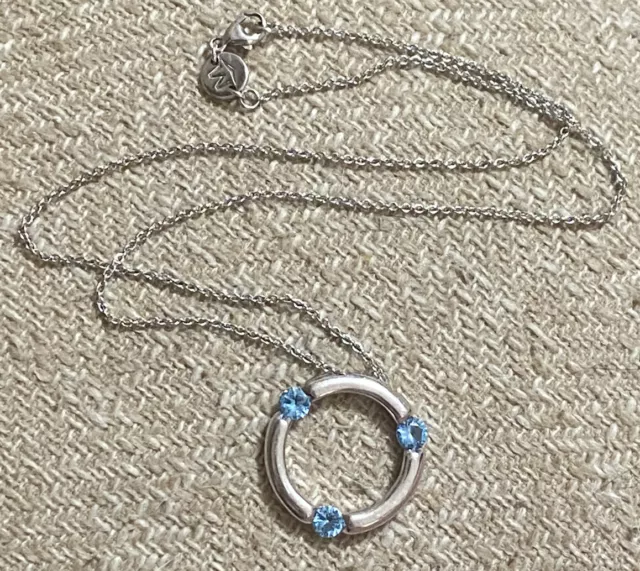 Vintage MOVADO Blue Topaz Sterling Circle Pendant Necklace Vintage MOVADO Blue Topaz Sterling Circle Pendant Necklace