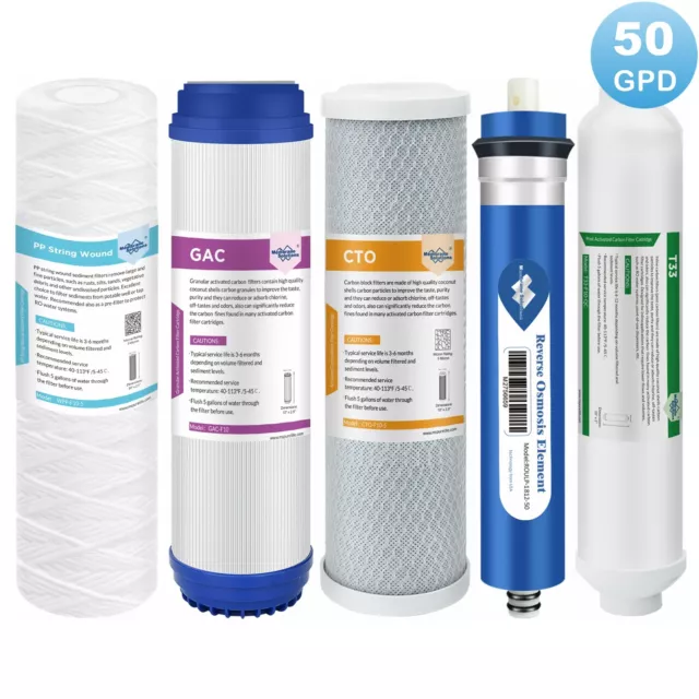 5 Stage 50 GPD Home Under Sink Reverse Osmosis RO Filtration System Water Filter