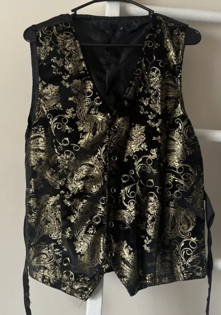 tuxedo vest. Black With Gold Pattern. Mens Medium