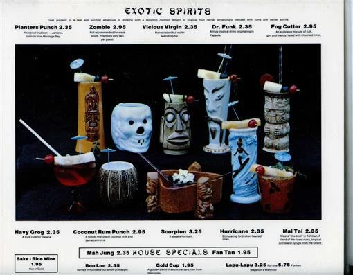 Chao's Menu S Harbor Blvd Anaheim California Color TIKI Mugs Photo