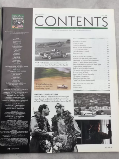 Motor Sport Magazine - July 1998 - Derek Bell, British GP, Rallying Servicing 2