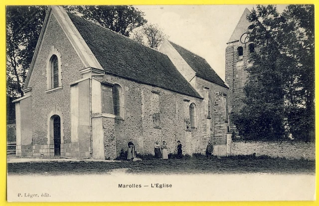 cpa 94 - MAROLLES in BRIE (Val de Marne) L'EGLISE St Julien de Brioude Animée